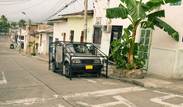 Car cage for securing te car in Cali, Colombia