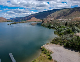 Outstanding aerial photography of picturesque Lincoln Rock State Park and beautiful Lake Entiat and Swakane Canyon in Douglas County East Wenatchee Washington State 