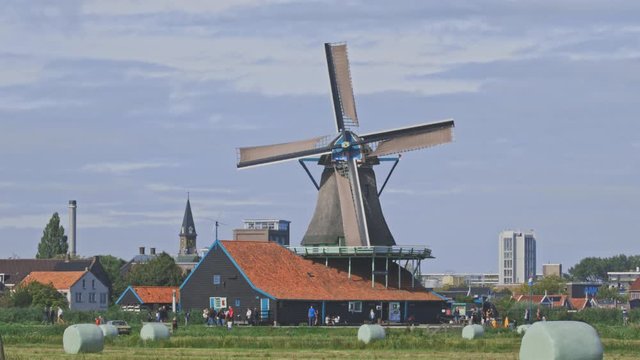 Dutch windmills in Netherlands closeup footage