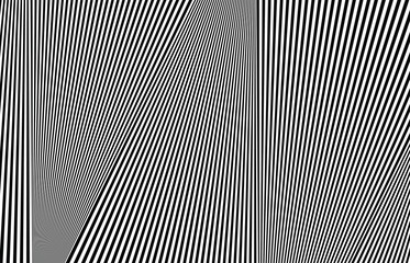 Digital image with a psychedelic stripes Wave design black and white. Optical art background. Texture with wavy, curves lines. Vector illustration