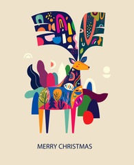 Incredible Christmas illustration with amazing colorful deer