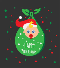 Cute baby like a Christmas gift. Flat vector illustration