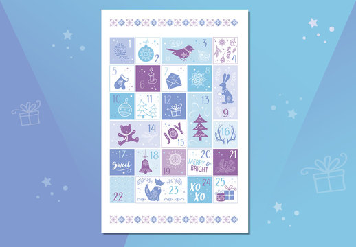 Advent Calendar Poster with Christmas Illustrations