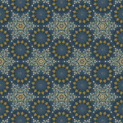 Vintage style ornamental seamless pattern background with triangle and hexagon shapes. Wrapping paper, wall paper, dark color tone pattern background.