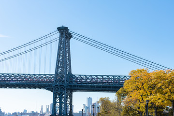The Williamsburg Bridge on the Lower East Side of New York City during Autumn with Colorful Trees