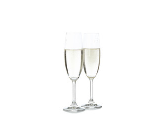 Champagne glasses isolated on white background. Celebration drink