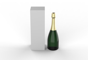 Cardboard champagne Box and Bottle For Branding. 3d render illustration.