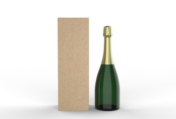 Cardboard champagne Box and Bottle For Branding. 3d render illustration.