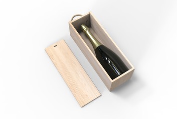 Cardboard champagne Box and Bottle For Branding. 3d render illustration.