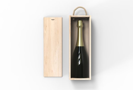 Cardboard champagne Box and Bottle For Branding. 3d render illustration.