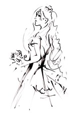 女性墨絵