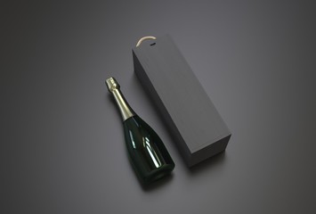 Cardboard champagne Box and Bottle For Branding. 3d render illustration. © godesignz
