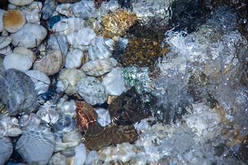 The boulders under the clear blue water give a feeling of summer vacation.