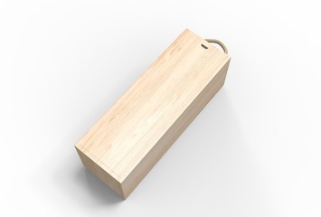 Blank wood storage box with rope handle and sliding lid. 3d render illustration.
