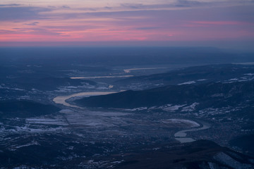 Sunrise light over Olt Valley.