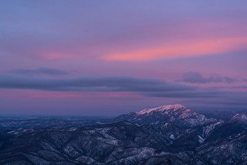 Sunrise light over Buila Vanturarita mountain.