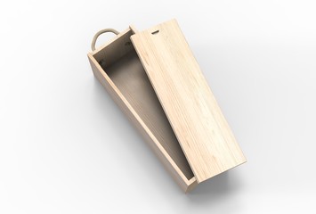 Blank wood storage box with rope handle and sliding lid. 3d render illustration.