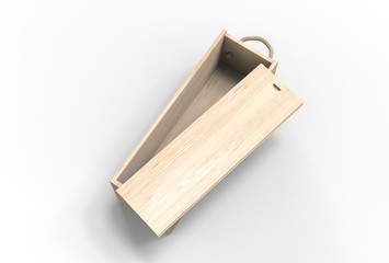 Blank wood storage box with rope handle and sliding lid. 3d render illustration.