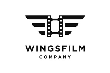 Film strip with wings logo design vector