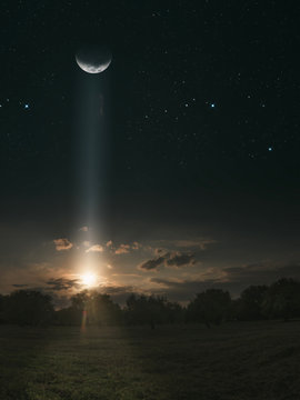 night sky with moon and stars