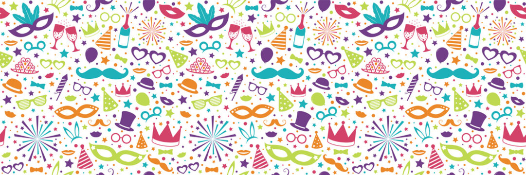 Seamless pattern with party decorations - concept of wrapping paper. Vector