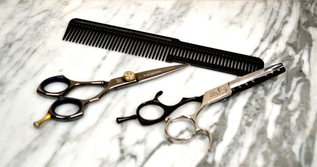 peines y tijeras de estilistas en peluqueria