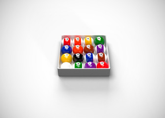 American Pool Billiards Balls Set In Box Up 3D Render