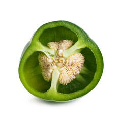 sliced bell pepper, front view, isolated on a white background