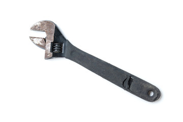 Old adjustable spanner on a white background, isolate