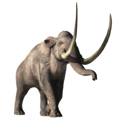 The Columbian Mammoth is an extinct animal that inhabited warmer regions of North America during the Pleistocene. Depicted on a white background. 3D rendering