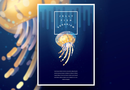 Aquarium Poster Layout with Yellow Jellyfish