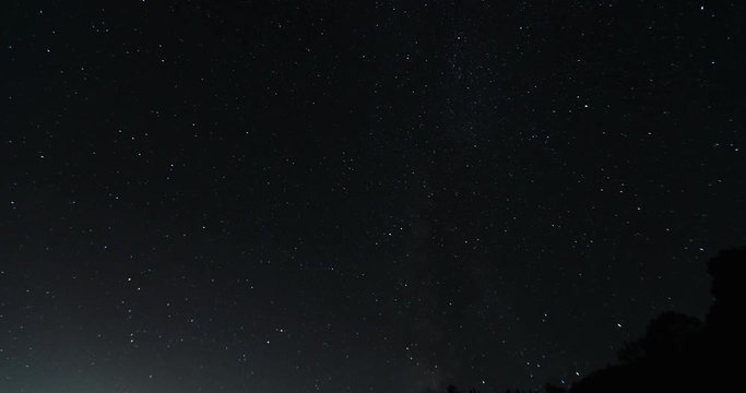 Low angle timelapse, starry sky during meteor shower