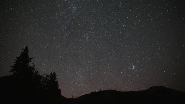 Timelapse, Perseid Meteor Shower over rural mountains