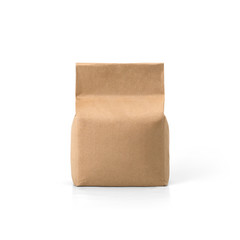 Brown craft paper bag packaging template isolated on white background. Packaging template mockup collection. Stand-up pouch. Front view package