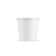 Plastic cup for take away food with lid isolated on white background. Lunch box container Front view. Packaging template mockup collection.