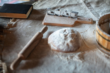 Cozy and warm kitchen with Christmas decor. Happy New Year
