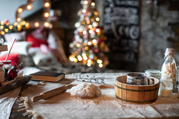 Cozy and warm kitchen with Christmas decor. Happy New Year