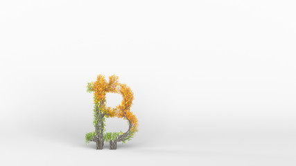 Growing Tree in a shape of a bitcoin sign. 3D rendering.