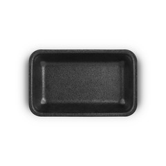 Black empty foam food container isolated on white background. Top view. Packaging template mockup collection.