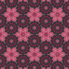 Detailed seamless pattern background with dark color tone. Fractal & kaleidescope art pattern background. Wall paper, wrapping paper, gift card, invitation and cover design.