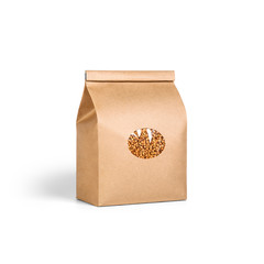 Brown craft paper bag with buckwheat packaging template isolated on white background. Packaging template mockup collection. Stand-up pouch Half Side view package