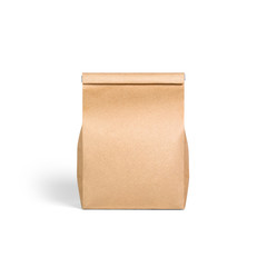 Brown craft big paper bag packaging template isolated on white background. Packaging template mockup collection. Stand-up pouch Front view package