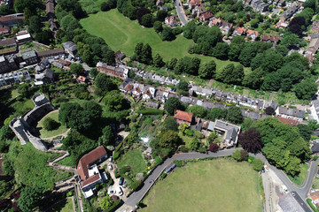 Aerial views of historic Lewes, East Sussex. - 300411688