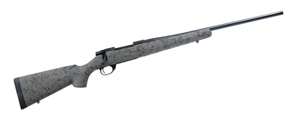 Green camo rifle on white