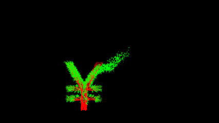 Growing Tree in a shape of a yen sign. 3D rendering.