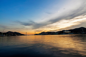 View of Megami Ohashi bridge in Nagasaki harbour.