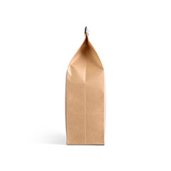 Brown craft paper bag packaging template isolated on white background. Packaging template mockup...