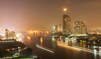 Bangkok skyline and skyscraper at night.