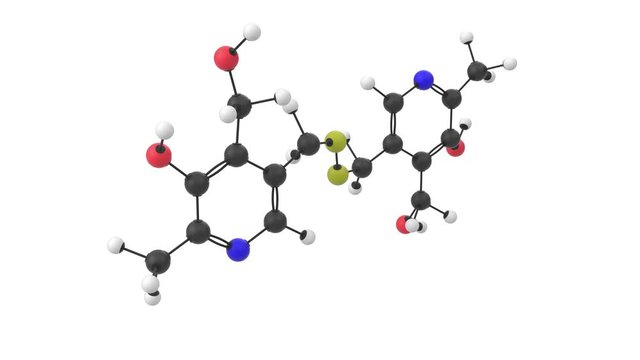 3D animation of a vitamin B6 pyritinol molecule with alpha layer