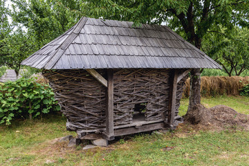 Wicker corn basket in Oas County heritage park in Negresti-Oas, Romania